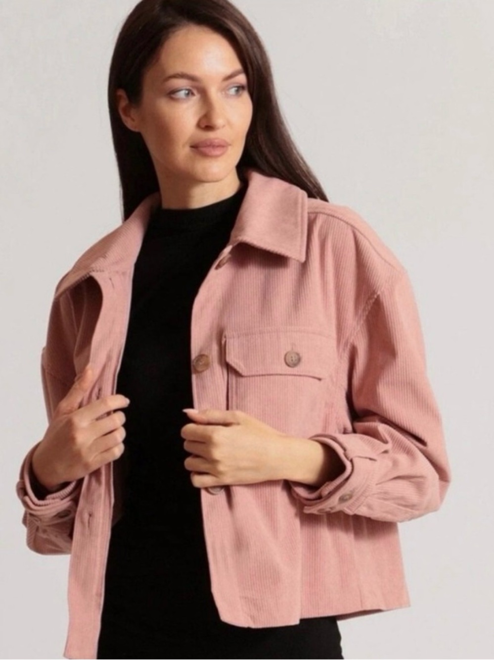 Avec Les Filles Relaxed Corduroy Cropped Shacket‎ Size Large Dusty Pink